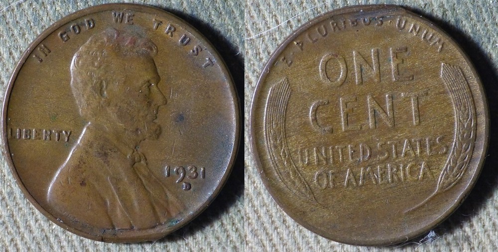Error : 1931D Cent Rim Clip At Bottom XF IREC1223