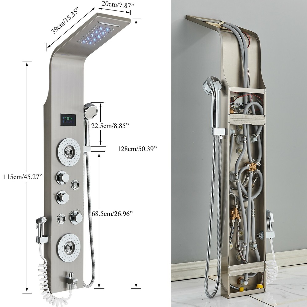 Stainless Steel Rainfall Waterfall LED Shower Panel Tower Massage Spray System