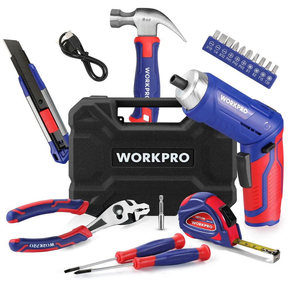 WORKPRO Tool Set 3.7V Rotatable Electric Screwdriver 18PC Portable Home Tool Kit