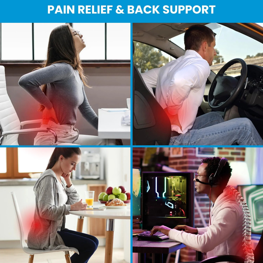 Lumbar Support Pillow for Office & Car, Ergonomic Memory Foam Back Cushion, Larg