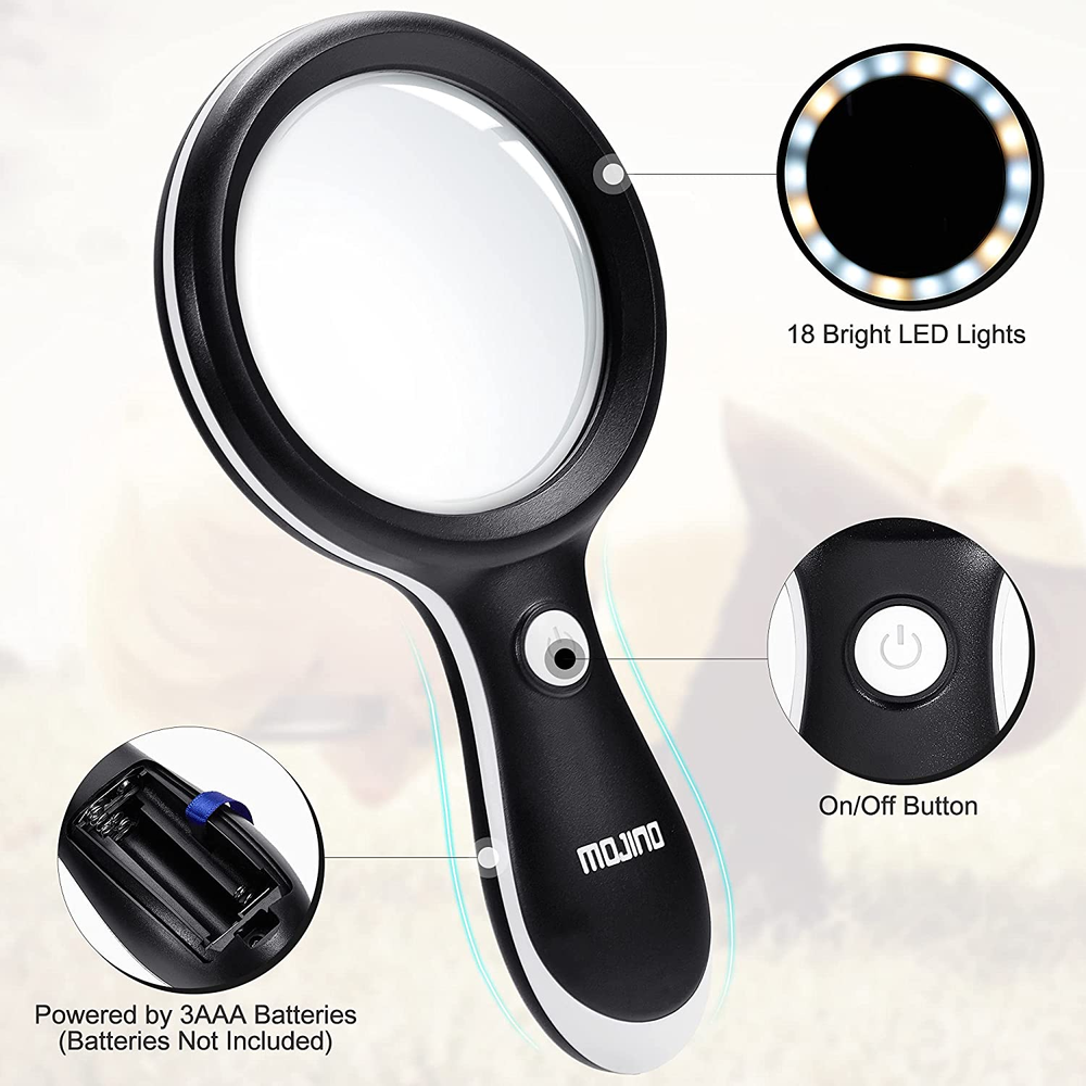 Magnifying Glass with Light, 10X Lighted Large Handheld Reading Magnifier