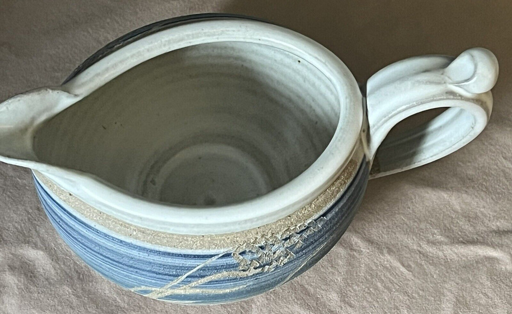 Pottery: Blue, Brown, and Cream Small Pitcher