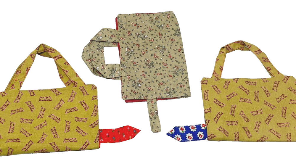 3 VTG Handmade Paperback Book Covers Bookmarks Retro Fabric Pacificate Protected