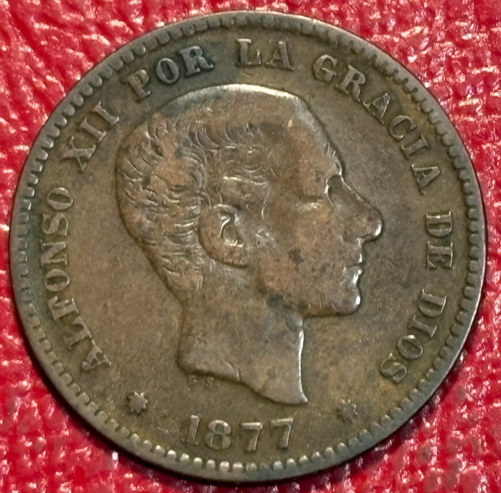 VERY GOOD 1877 OM SPAIN CINCO GRAMOS 5 CENTIMOS-OCT282