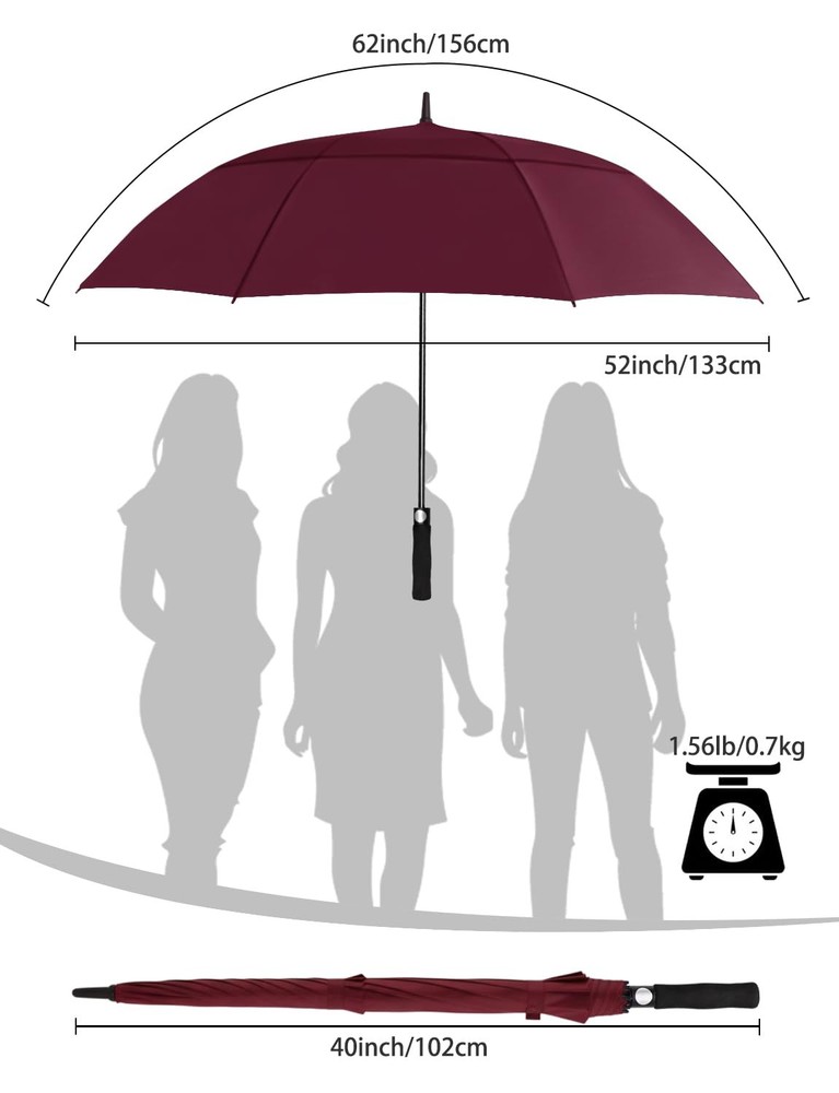 62 Inch Arc Umbrella Double Layer Vented Big Windproof Waterproof Umbrellas,A...