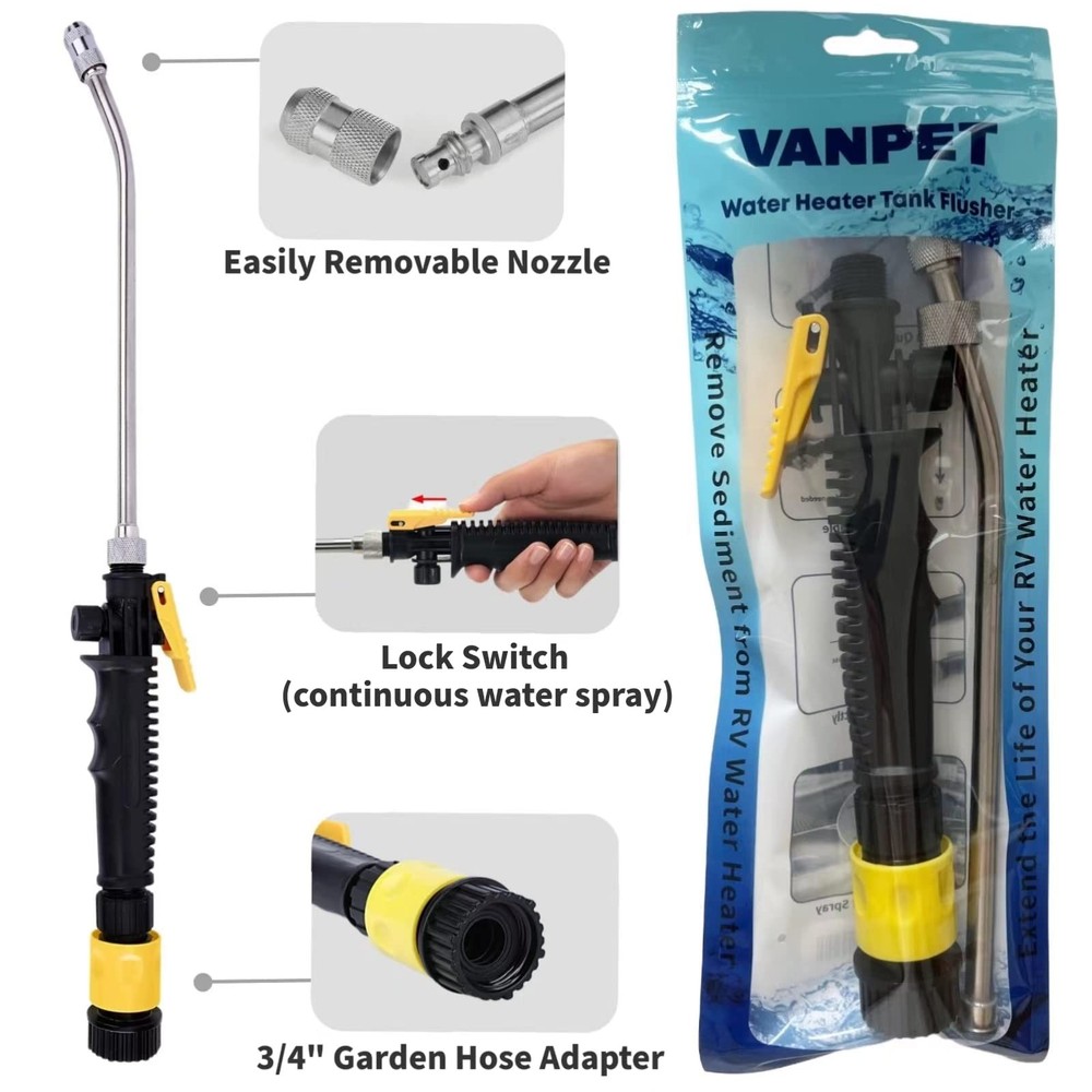 2Pack RV Water Heater Anode Rod and Flush Wand, Tank Rinser