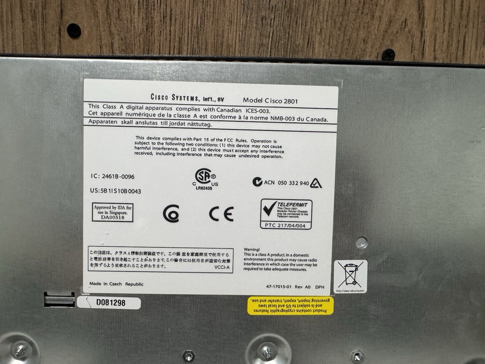 Cisco 2801 Integrated Services Router Rackmount Untested