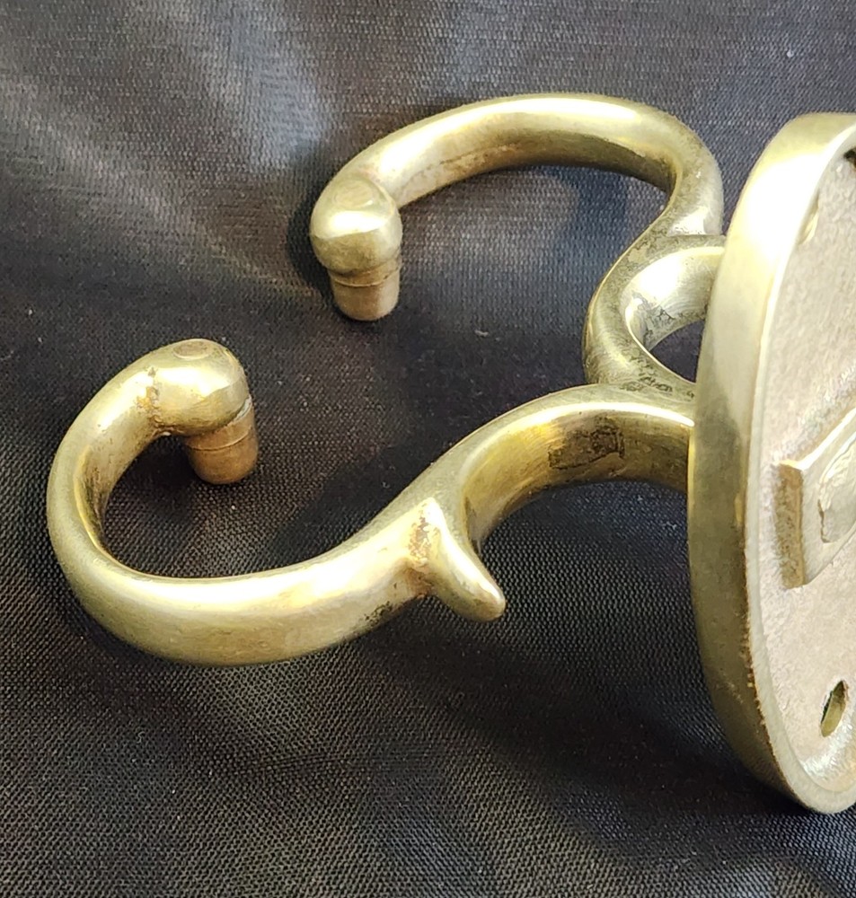 Three Early Antique Brass Fireplace Tool Jamb Hooks