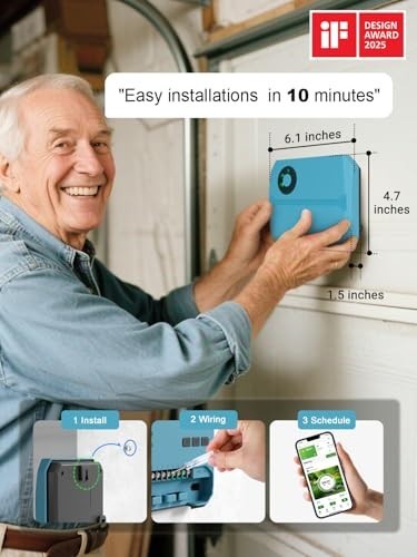WiFi Smart Sprinkler Controller, App-Enabled Irrigation System, 4 Zones, 16 Plan