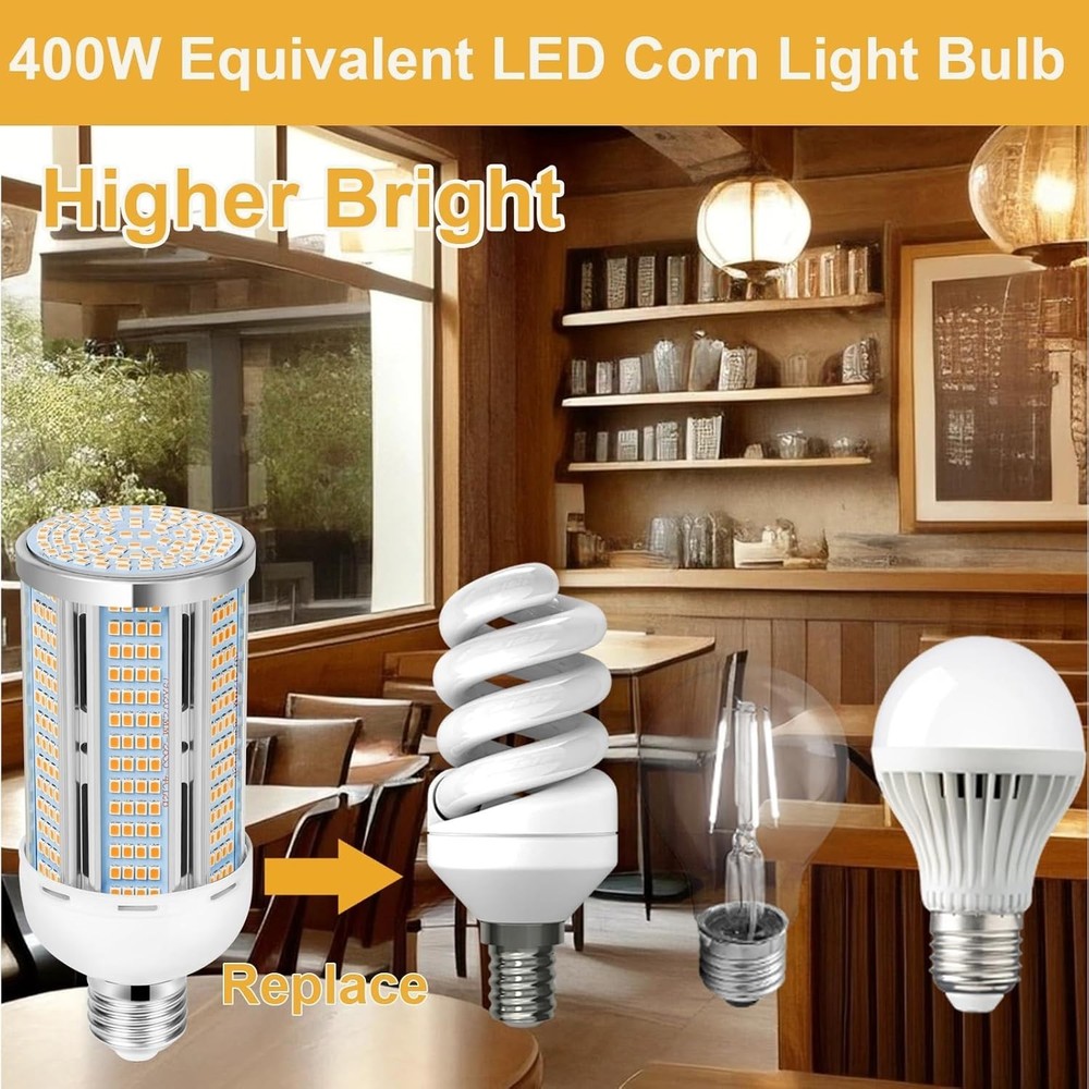 4Pack 50W LED Bulb 6000 Lumens E26/E27 Base Super Bright Bulb 3000K Warm White