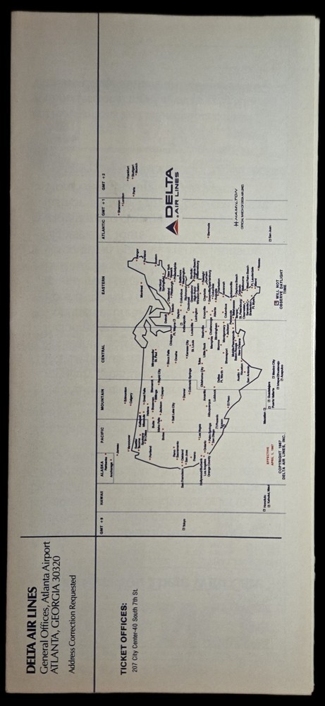 Delta Air Lines Quick Reference System Timetable April 1, 1987 Good Cond 4/1/87