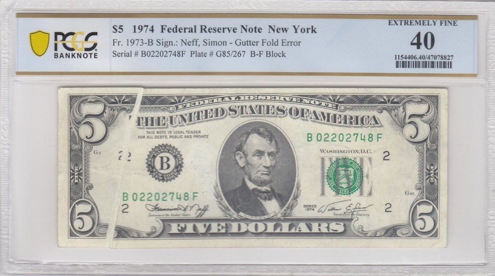 PCGS40 EF GUTTER FOLD ERROR 2748F