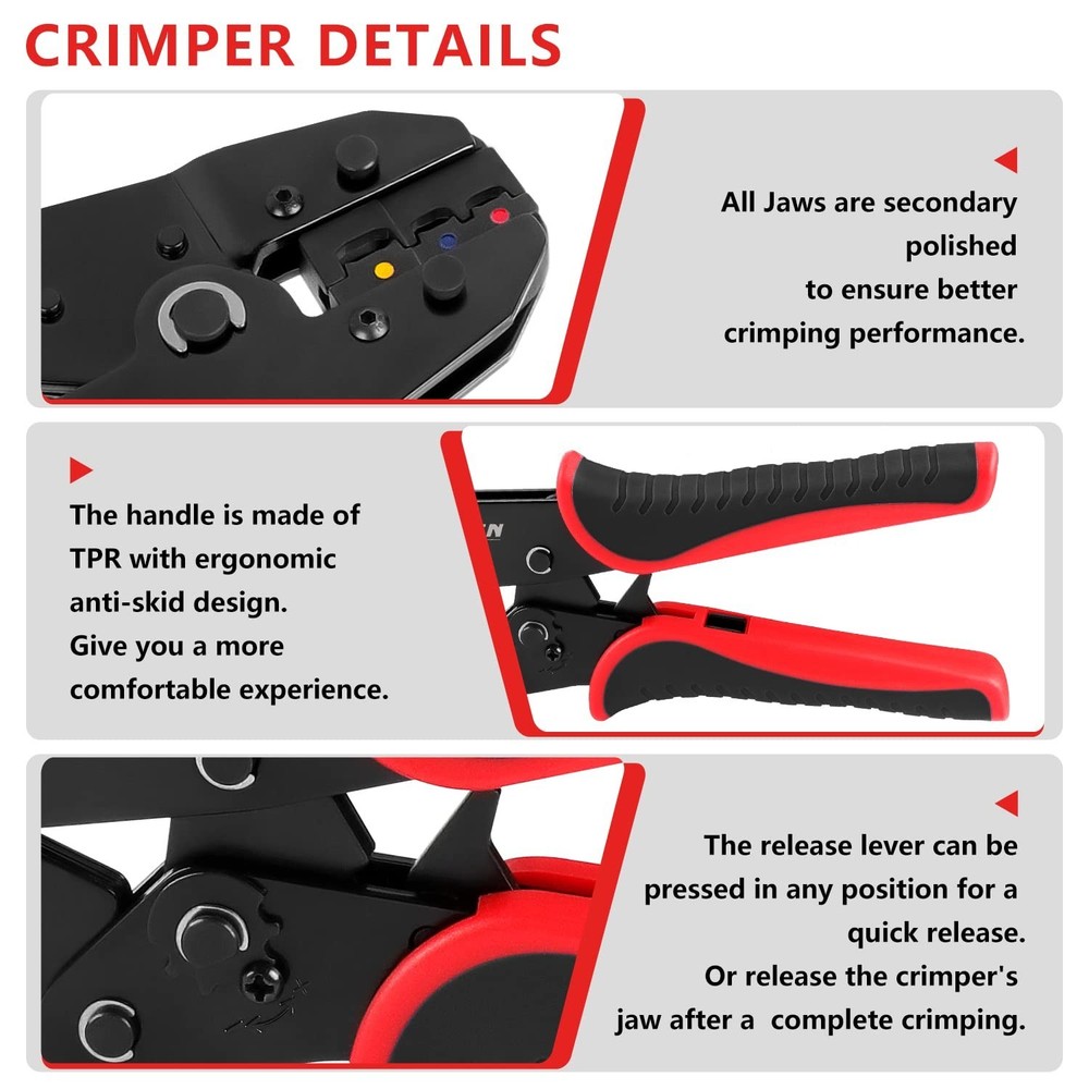 Zhushan 8PCS Wire Crimping Tool Set,Ratcheting Crimper Kit with Interchangeab...