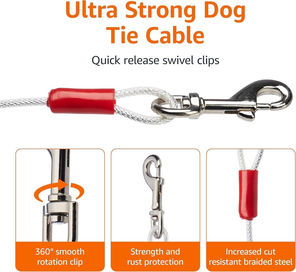Durable 25 ft Tie-Out Cable for Large Dogs - Rust-Proof & Secure Attachment