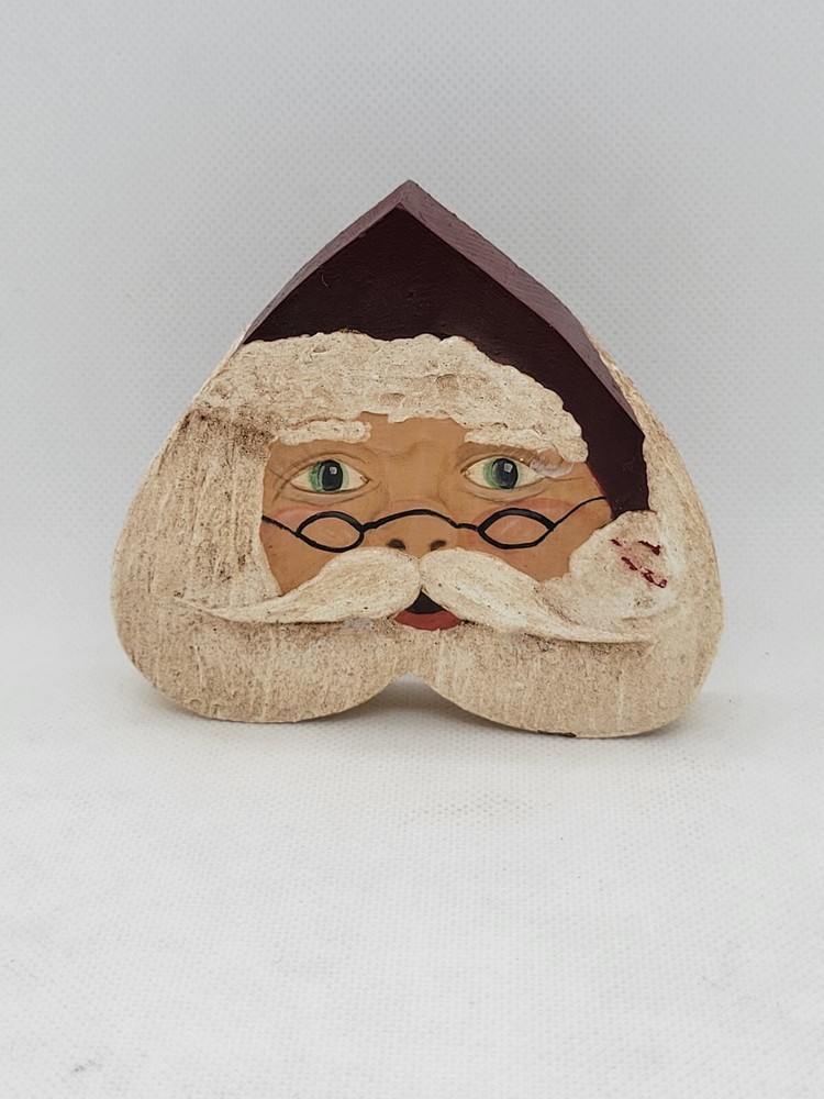 Heart Shaped Hand Painted Santa Face - Signed