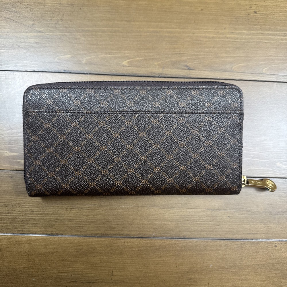 Rioni Signature Button Zip Wallet Brown