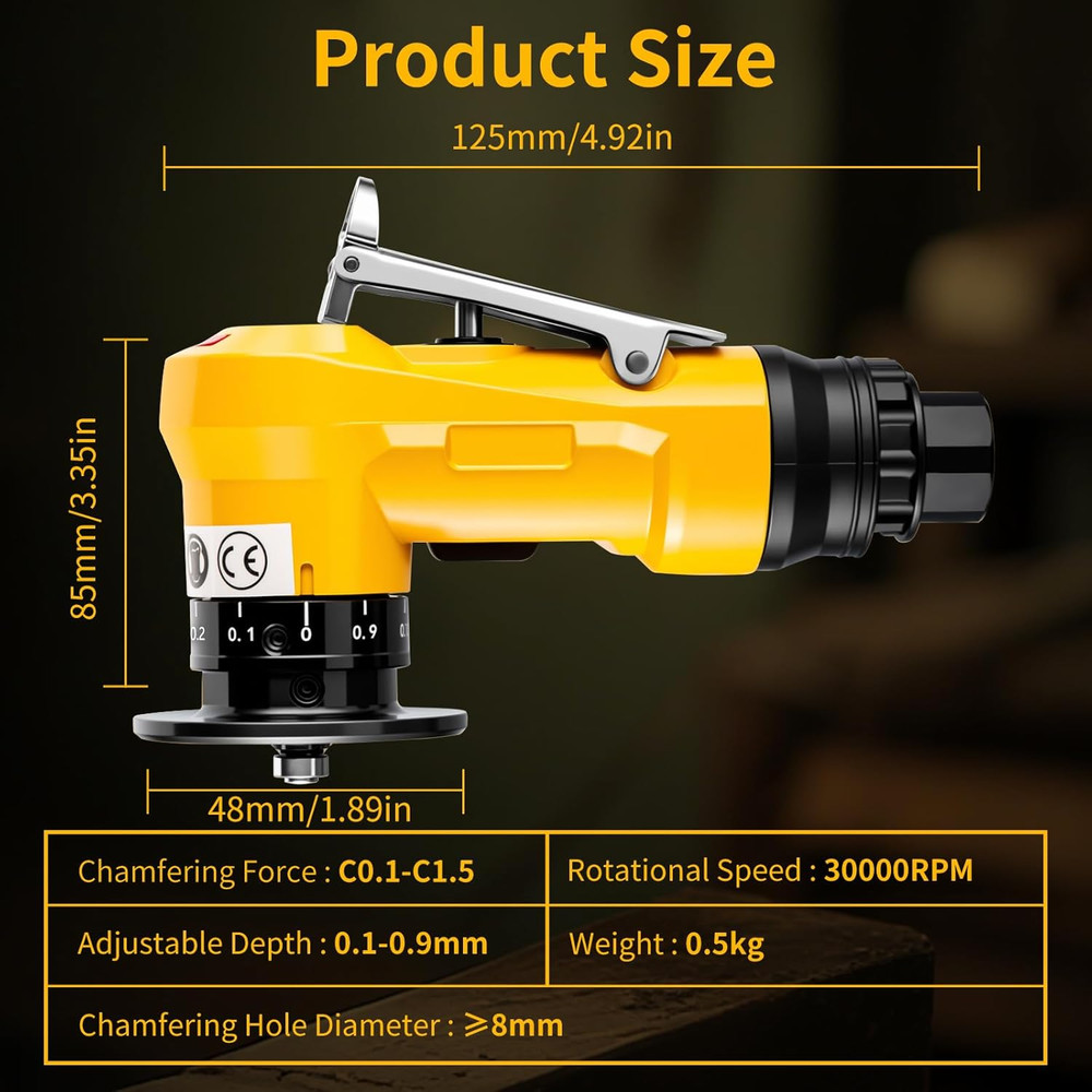 2 in 1 Pneumatic Chamfering Tool - Mini Air Chamfer Tool for C & R Deburring, 45