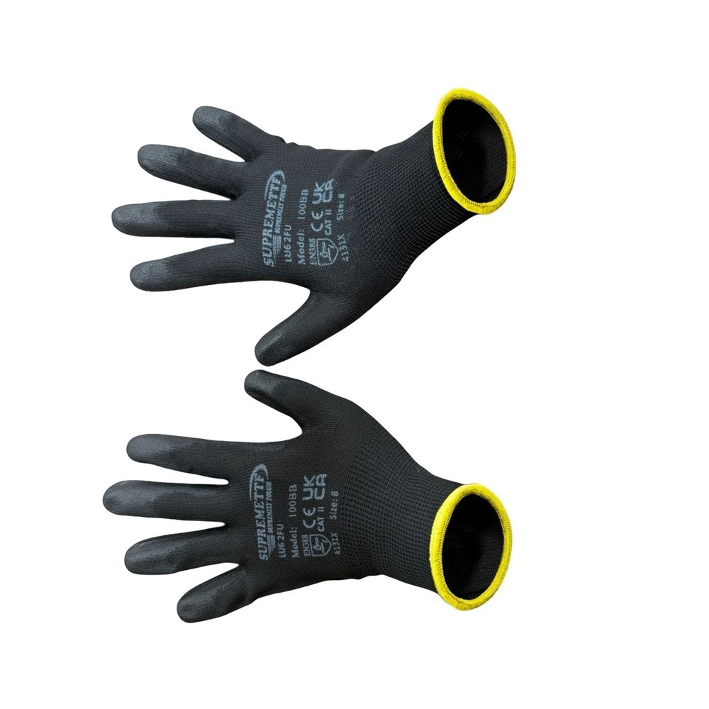 Ultra-Thin Black Work Gloves Polyurethane Palm Coated Nylon Shell 12 Pairs