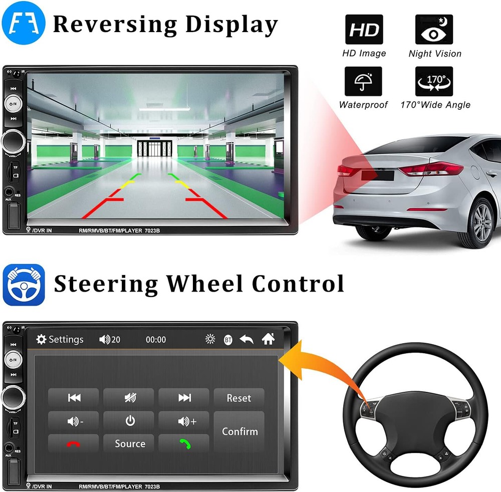 CAMECHO Car Stereo Bluetooth 7" HD Touch Screen MP5 Player Android IOS Mirror