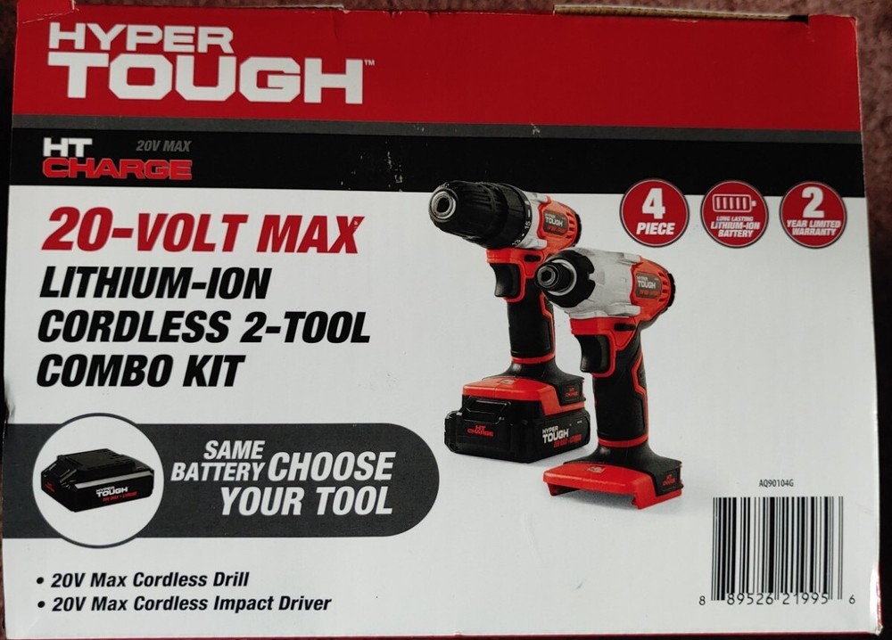 New 2 Tools Hyper Tough Cordless Drill - 20V Impact Driver -Combo Kit -Fast Ship