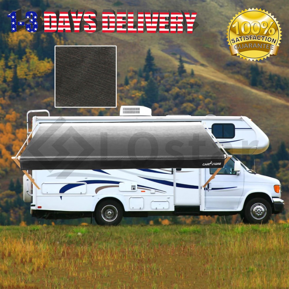 RV Awning Fabric 7'1''-18'1''Width Camper Awning Replacement Shade Charcoal Fade