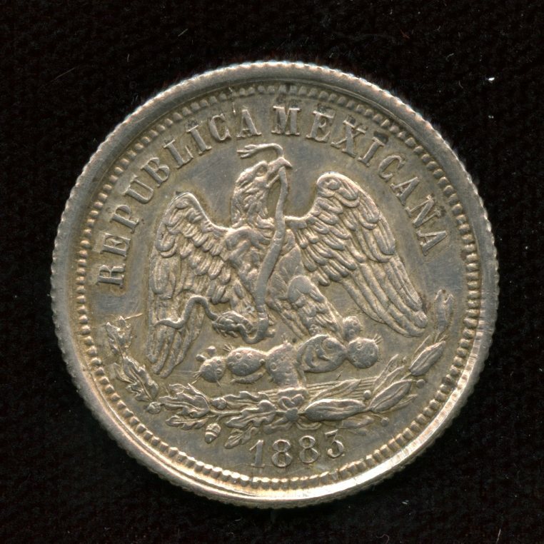 1883 Mexico Mo M 25 Centavos Silver Coin