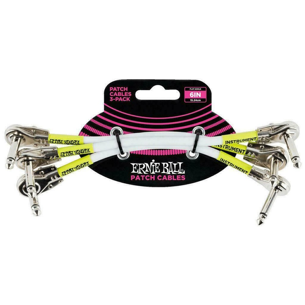 (3 Pack) Ernie Ball 6'' Inch Flat Angle Pancake Pedalboard Patch Cable - White