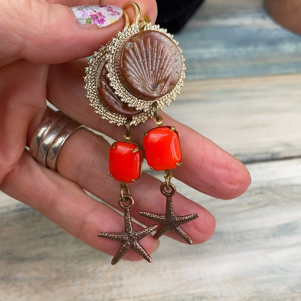 Adorned Crown Artisan assemblage autumn seaside earrings