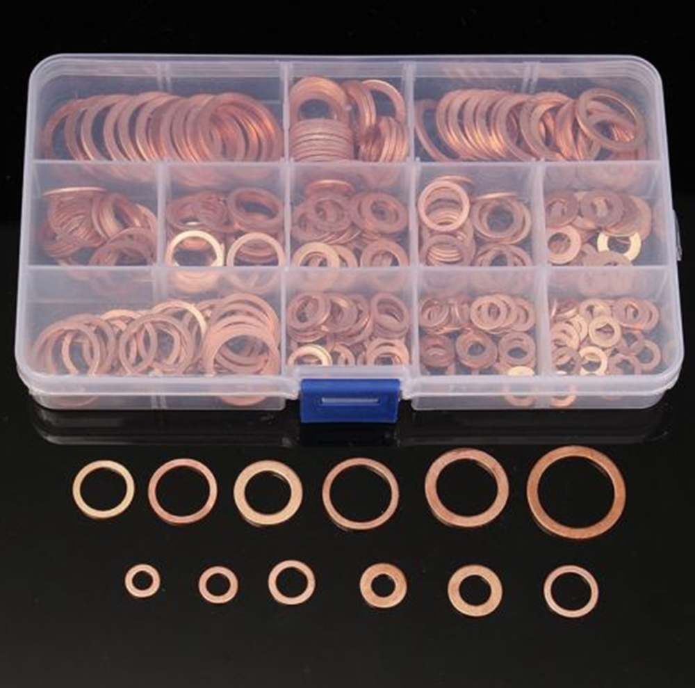 12 Sizes 280Pcs Solid Copper Crush Washers Seal Flat Ring Hydraulic Fittings Set