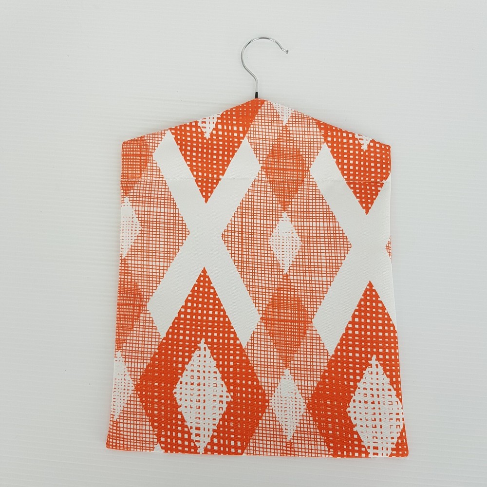 Peg Bag Handmade Orange White Diagonal Print Lined Laundry Clothes Peg Holder