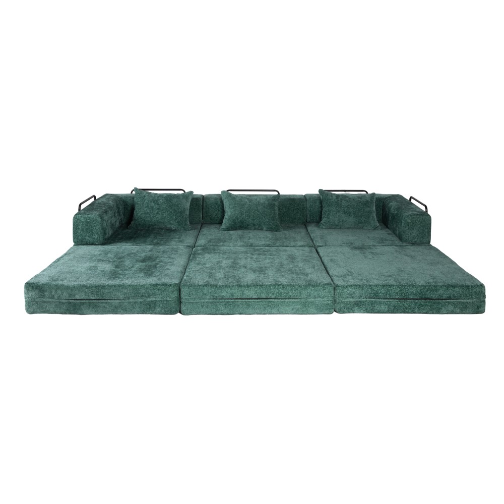 Convertible Floor Sofa Bed w/ Fixed Frame, Chenille Fabric, Dark Green