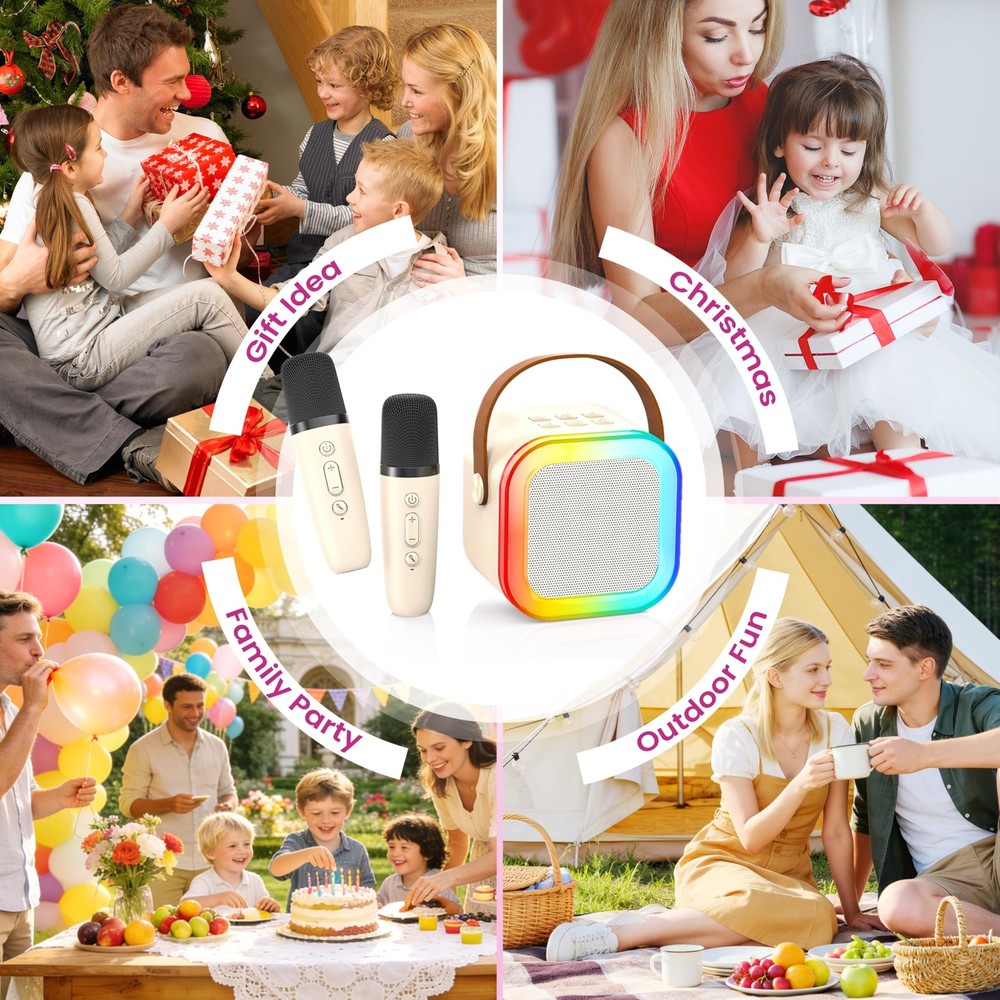 Portable Bluetooth Speaker(Beige) Beige 2 Mics