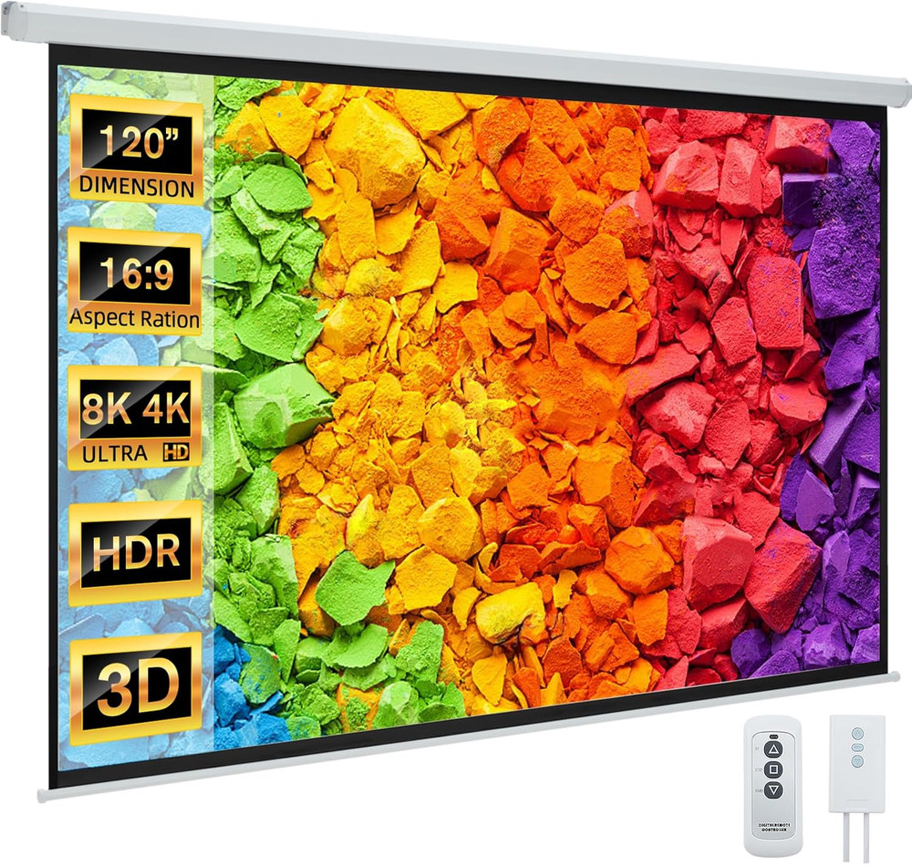120" Projector Screen Motorized 16:9 4K HD Pull down Retractable Projection Scre