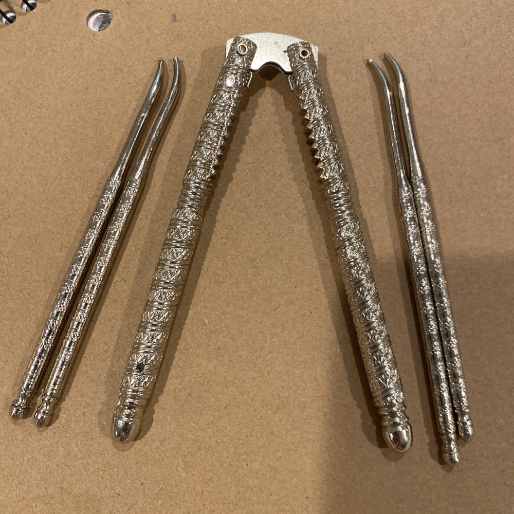 Vintage Nutcracker Set (1) Cracker (4) Picks. Hard Shell Nuts And Seafood