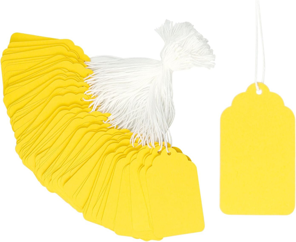 Yellow Paper Gift Tags 500 Pcs 2.76" x 1.69" Writable Labels With String Tags
