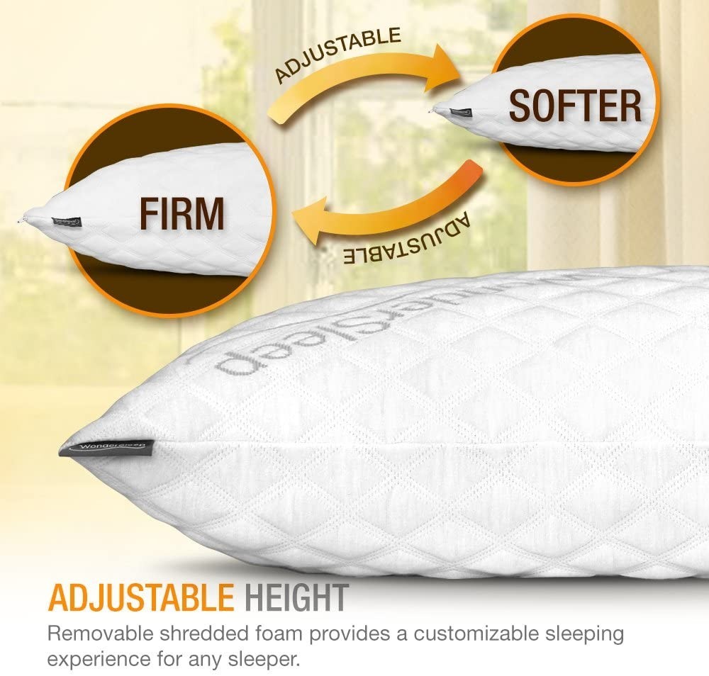 WonderSleep 2 Pack Memory Foam Bed Pillows for Home - Standard size