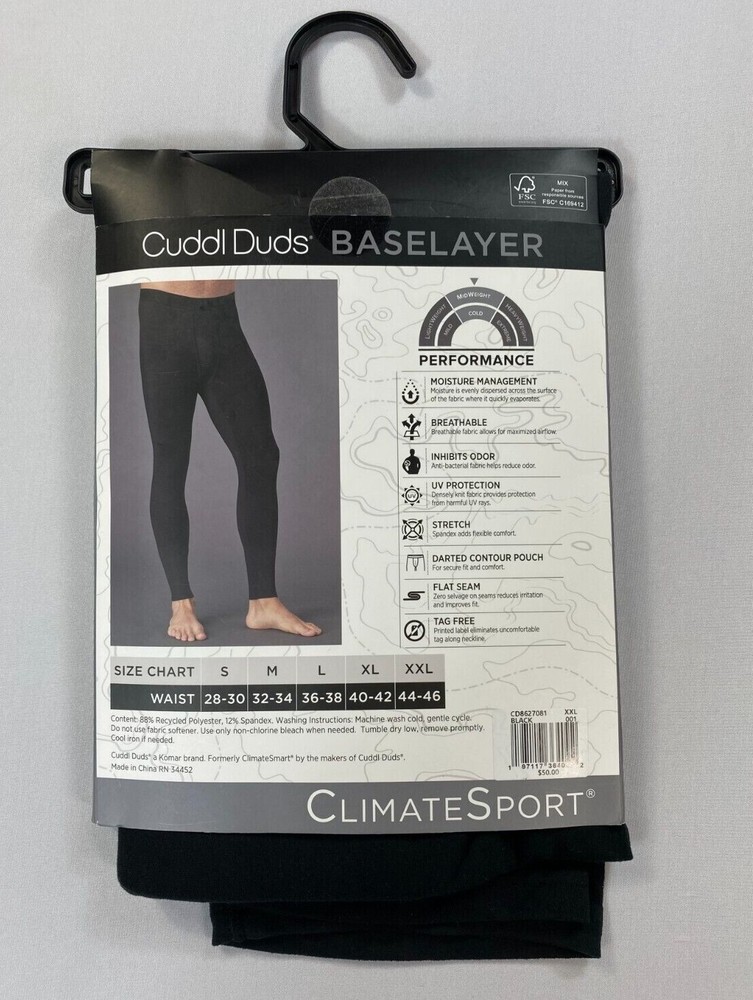Men's Cuddl Duds Performance Climate Sport Baselayer Pants