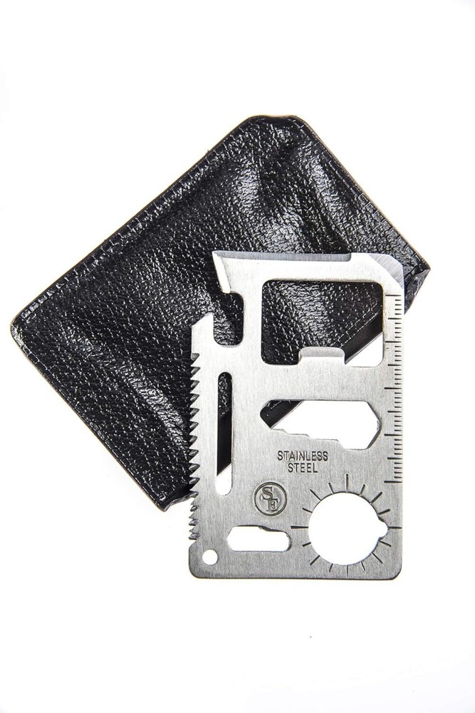 SE 11-Function Stainless Steel Survival Pocket Tool - Compact, Credit Card-Sized