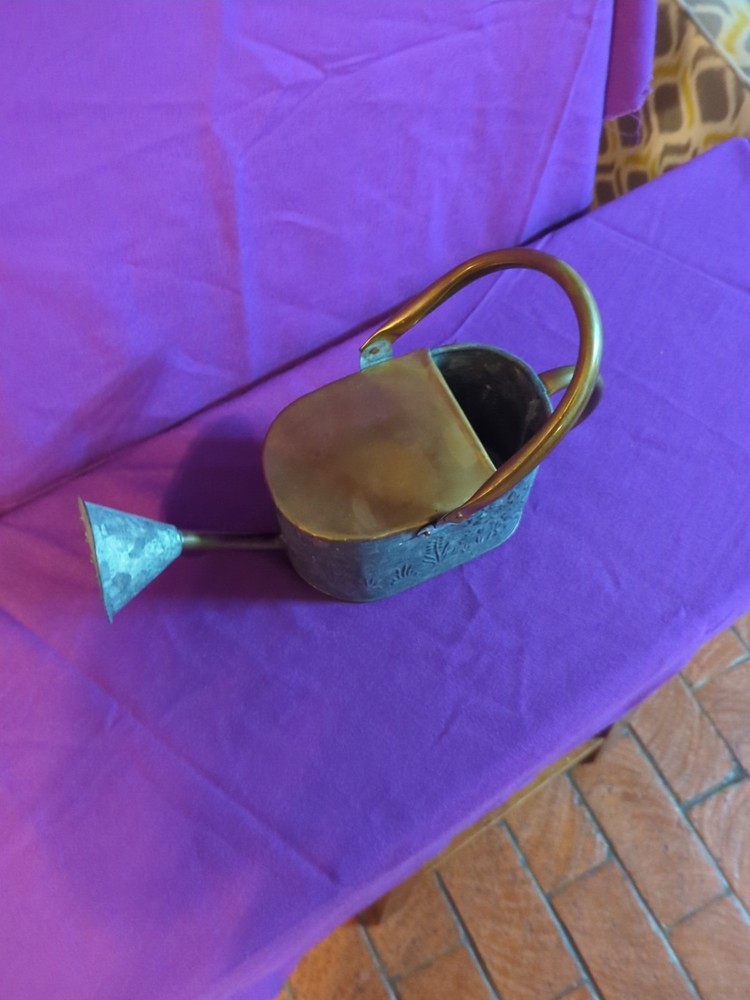 Mini Brass and Galvanized Watering Can Floral Embrossed Pattern