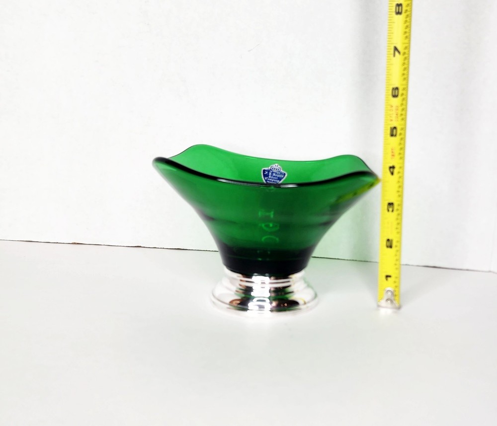 F. B. Rogers Silver Base Emerald Green Glass Compote Bowl 6"