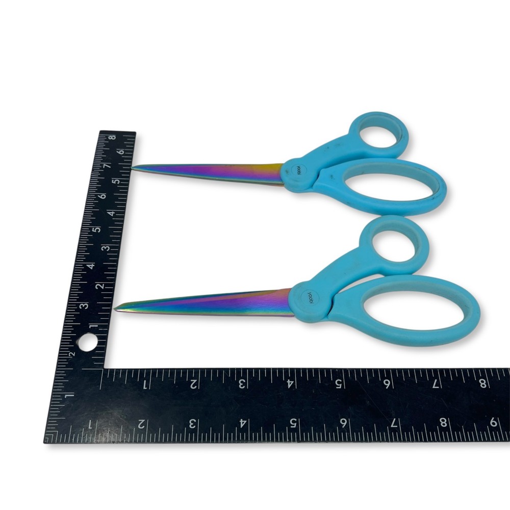 Yoobi Multi-Purpose Scissors, Blue Handle Rainbow Iridescent Blades, 2 Pcs