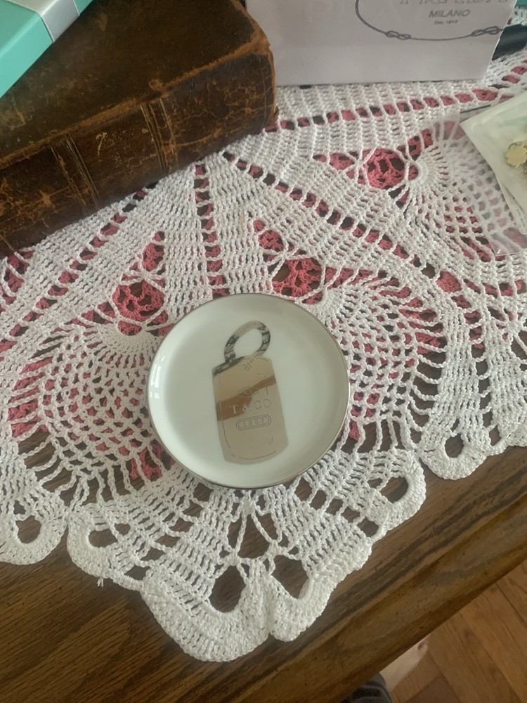 Tiffany & Co. White And Silver Tag Dish