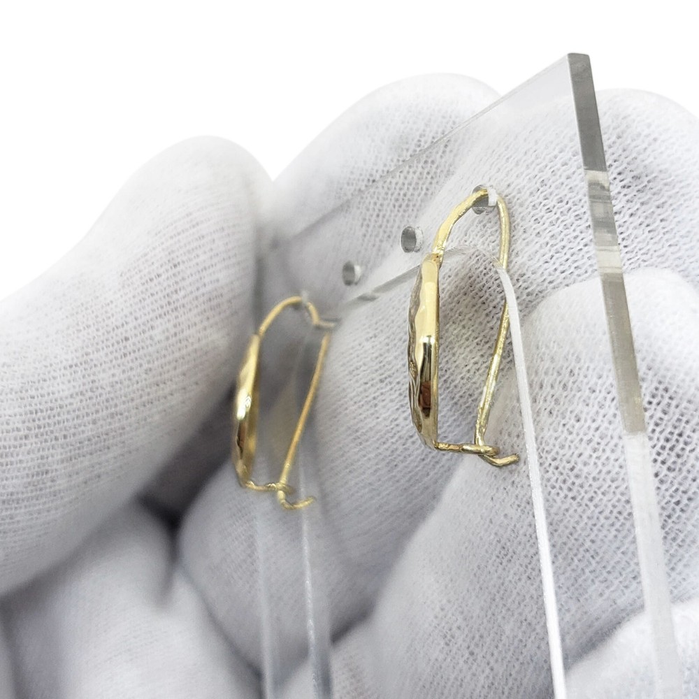 Solid 14K Yellow Gold Drop Dangle Hammered Circle Disc Earrings 14mm