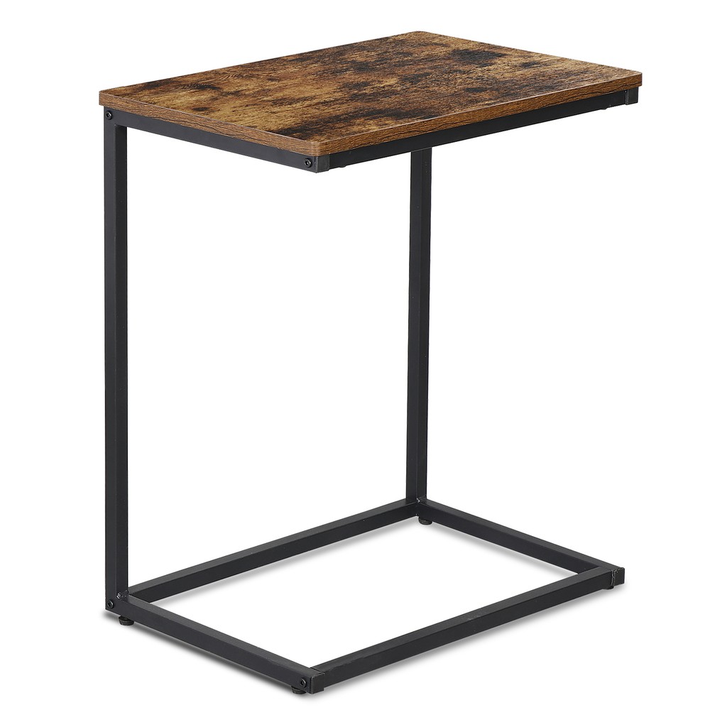 C Shaped End Table Living Room Side Table for Couch Slide Under Rustic Brown