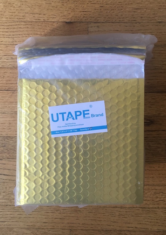 Poly Mailer Padded Envelope Bubble mailer envelope 7.25x8 Gold Metallic. UTAPE®