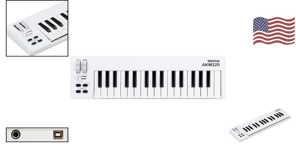 Compact 32-Key MIDI Keyboard Controller with Pitch & Modulation Wheels - White
