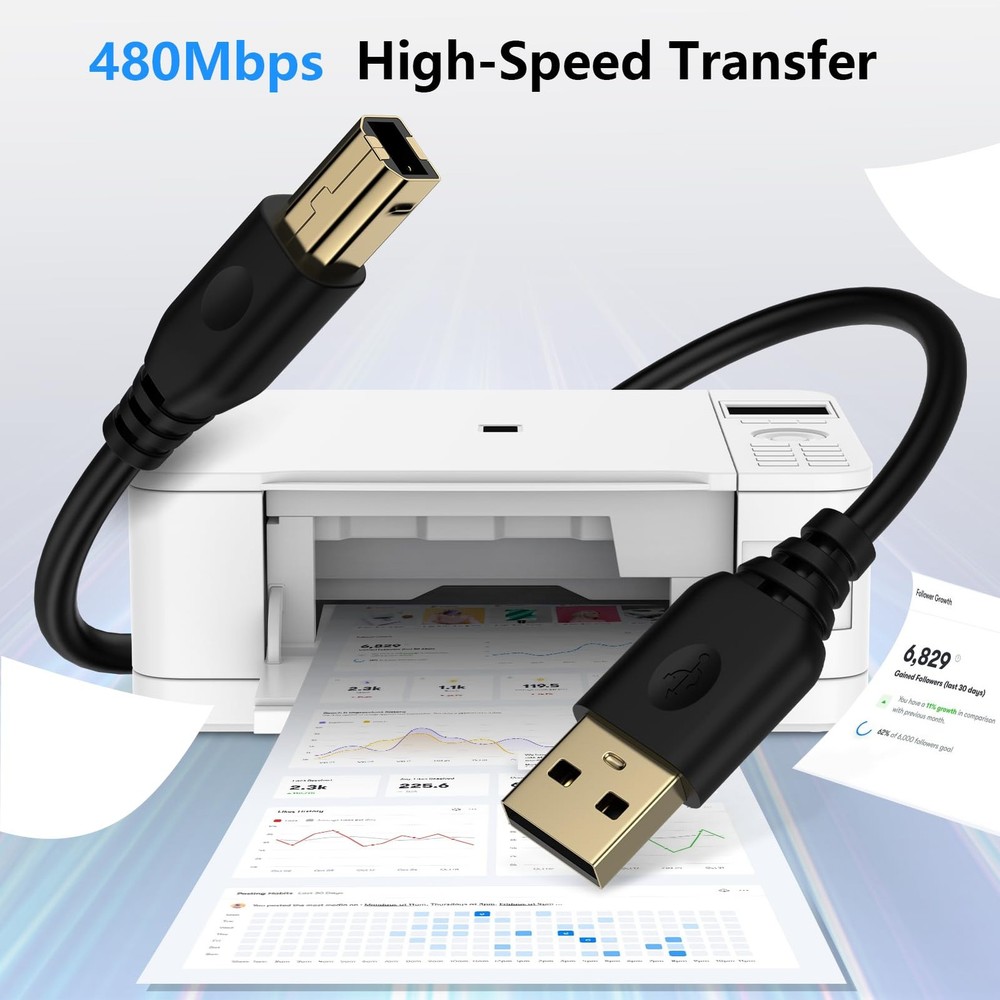 Printer Cable 6FT USB 2.0 USB-A to USB-B Cables, High Black