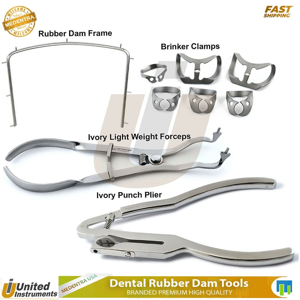 Dental Rubber Dam Tools Ivory Light Punch Plier Universal Brinker Clamp Frame