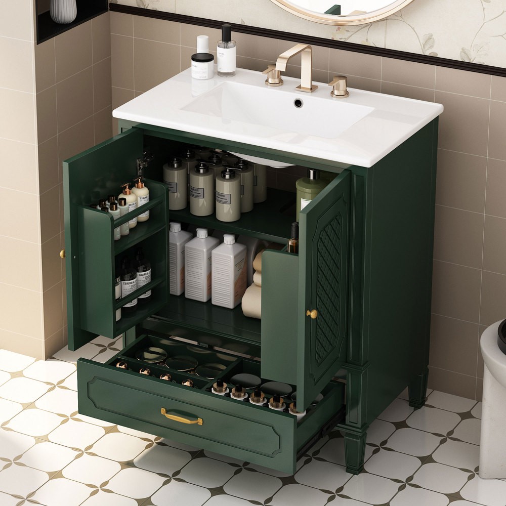 30" Bathroom Vanity with Sink Vintage Style, Multi-functional Storage Space