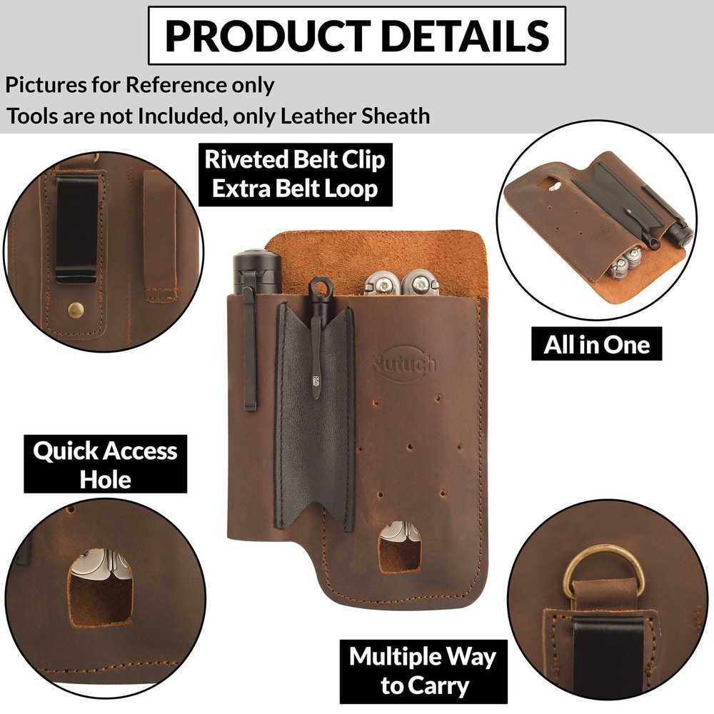 NUTUCH Leather EDC Multitool Sheath | Leather EDC Organizer | Flashlight Holster